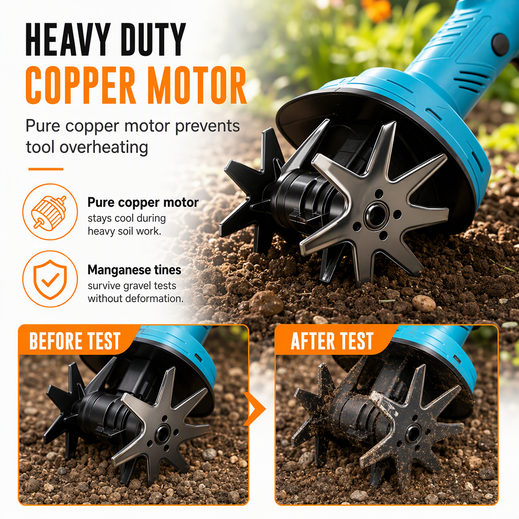 🌱 NEU! 🔋 Kabellose Mini‑Gartenfräse mit 21‑V‑Lithium‑Akku – Handlicher Bodenlockerer & Unkrautentferner – Drahtlos throughs Beet, 235 U/min, Manganstahl‑Zinken – Für Hochbeet, Gemüsegarten & Blumenrabatten ohne Kabelchaos 🪴