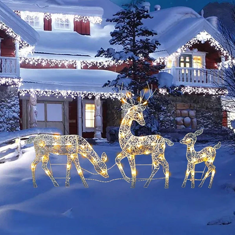 🎄🦌LED-Weihnachtsrentier-Set mit Schleife – dekorative Rentierfamilie für drinnen und draußen