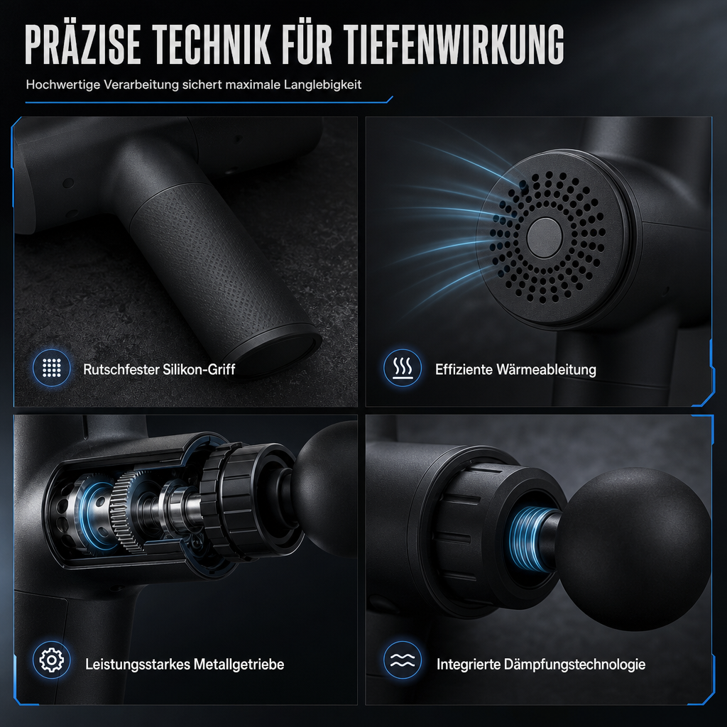 🎯💆 Kabellose Massagepistole mit 4 Aufsätzen – 50% RABATT NUR HEUTE! Überhitzungsschutz, präzises Metallgetriebe, Type-C – Entspannung unterwegs.