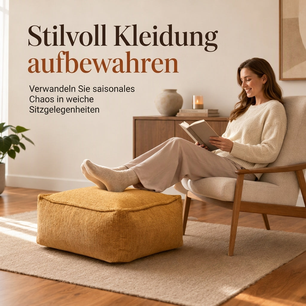 📢📢50 % RABATT!! ⏰Hockerbezug mit Aufbewahrungsfunktion: Mit Kleidung befüllbar, bis 100 kg belastbar, mit breitem Reißverschluss, waschbar, 45 x 45 x 23 cm