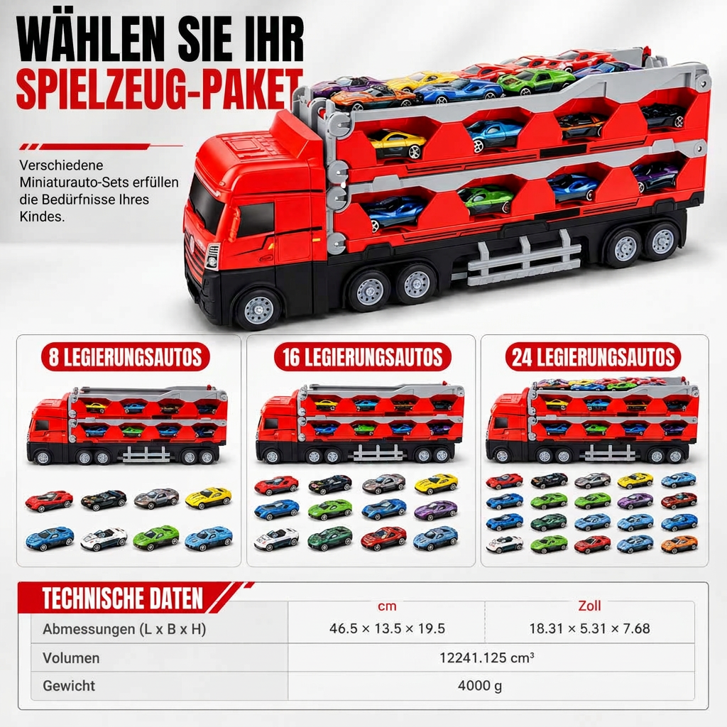 ⏳Begrenzte Zeit 50% Rabatt💥Spielzeug-Transformations-Lagerlastwagen für Kinder mit Soundeffekten und 207 cm langer, klappbarer Katapult-Rennstrecke sowie Mini-Legierungs-Baufahrzeugen