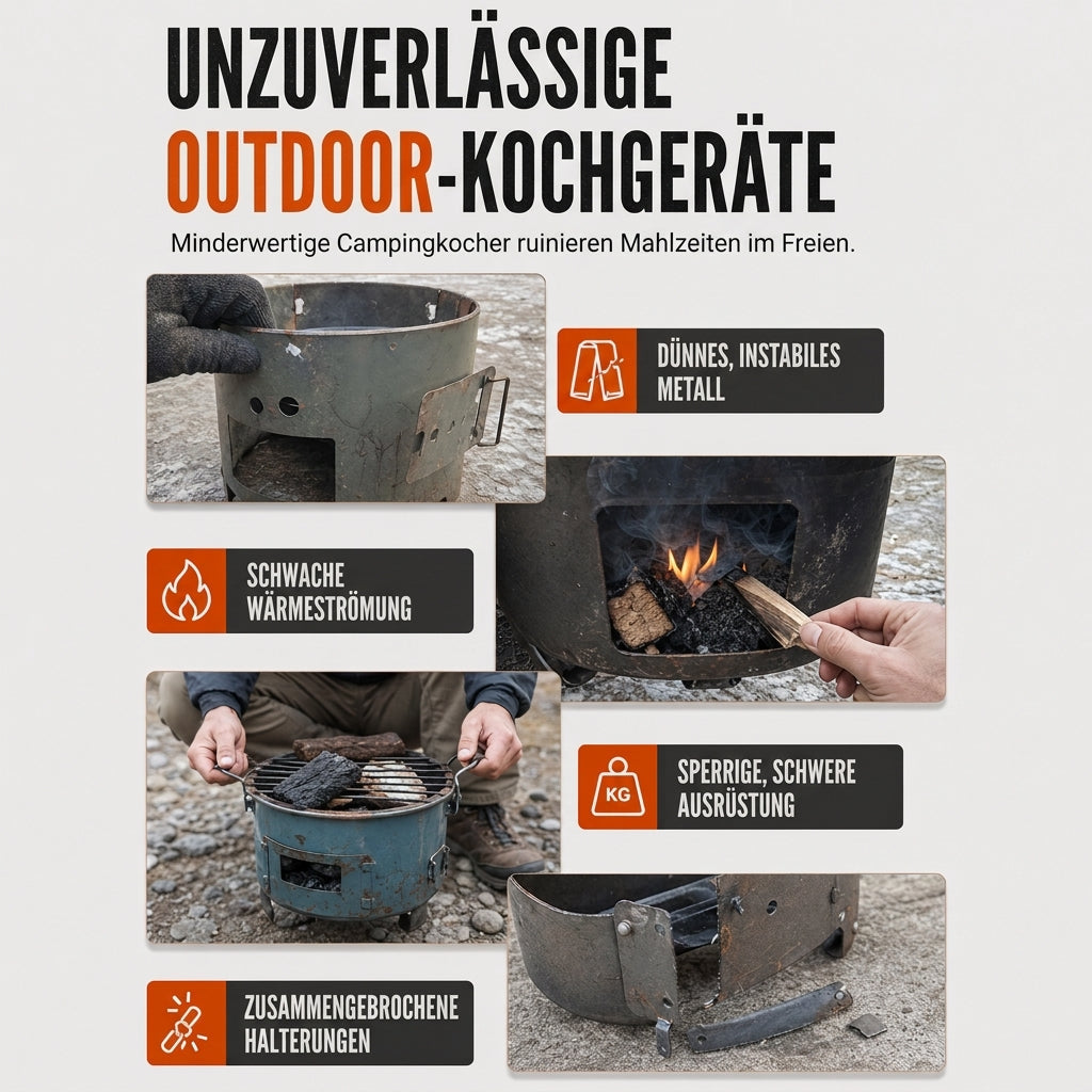 🏕️ 50 % RABATT 🔥 Tragbarer Holz-Kohle Ofen, multifunktional zum Campen, Grillen und Heizen