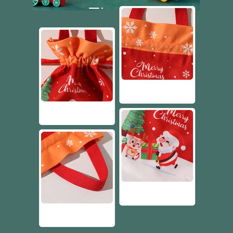 Jute-Weihnachtstasche mit Apfelband und Süßigkeiten