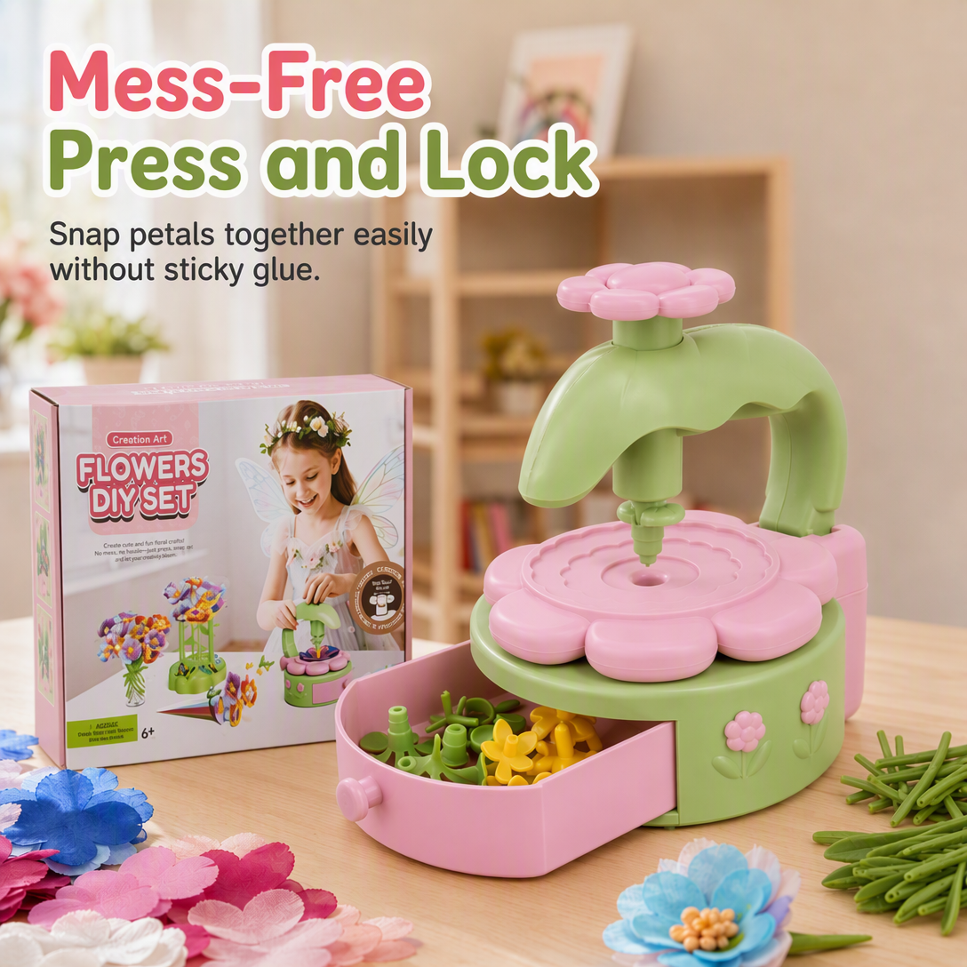 Kids DIY Flower Bouquet Making Kit with Flower Press Machine Arts and Crafts Toy Gift for Girls