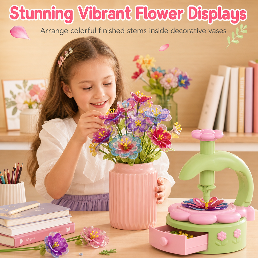 Kids DIY Flower Bouquet Making Kit with Flower Press Machine Arts and Crafts Toy Gift for Girls
