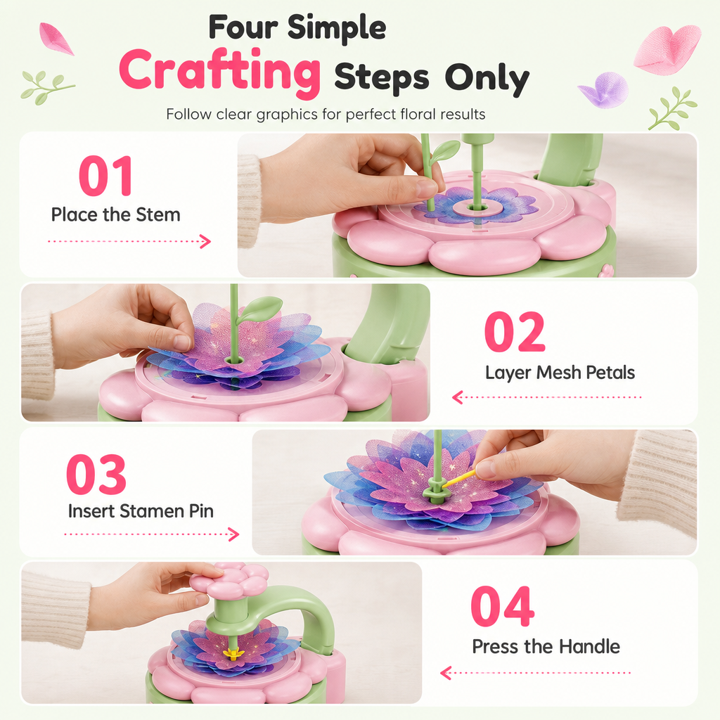 Kids DIY Flower Bouquet Making Kit with Flower Press Machine Arts and Crafts Toy Gift for Girls