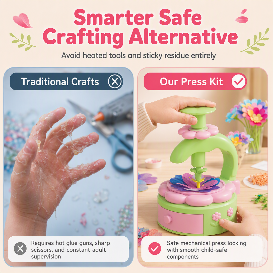 Kids DIY Flower Bouquet Making Kit with Flower Press Machine Arts and Crafts Toy Gift for Girls
