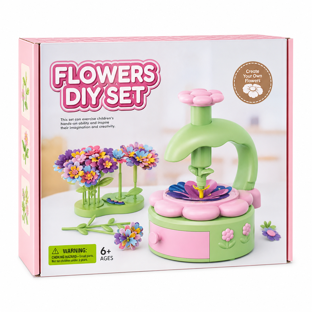 Kids DIY Flower Bouquet Making Kit with Flower Press Machine Arts and Crafts Toy Gift for Girls