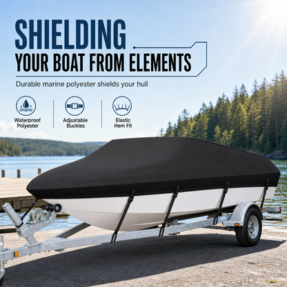 ⛵ Wasserdichte Outdoor-Bootsabdeckung für V-Rumpf-Boote – Schutz vor Regen, UV, Schmutz & Vogelkot – Für Lagerung, Anlegesteg & Straßentransport – Stabiler Sitz dank Spanngurt & Elastic-Hem – Passt sich der V-Rumpf-Form an, damit kein Wasser sackt 🌊