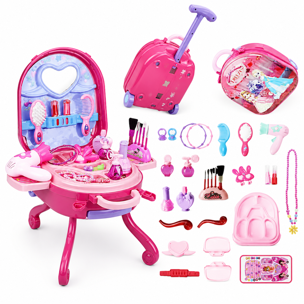 📢📢 50 % RABATT🎀Schminkkoffer mit Spiel-Schminktisch für Kinder – Tragbares Rollenspiel-Set für Mädchen