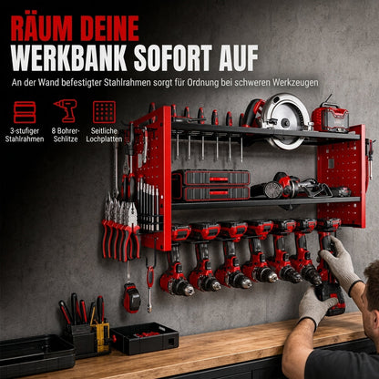 📢📢JETZT 50 % RABATT⏰Wandmontiertes Werkzeugregal aus Stahl – Bohrer & Werkzeuge platzsparend aufbewahren