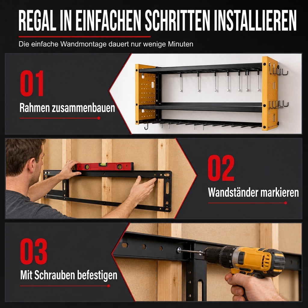 📢📢JETZT 50 % RABATT⏰Wandmontiertes Werkzeugregal aus Stahl – Bohrer & Werkzeuge platzsparend aufbewahren