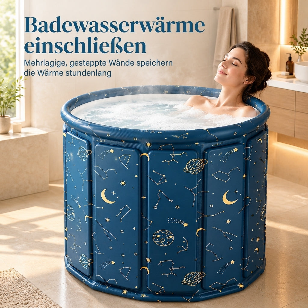 Tragbare, faltbare Badewanne für Erwachsene: große, dickwandige, wärmeisolierende Badewanne mit Kissen und Ablaufschlauch