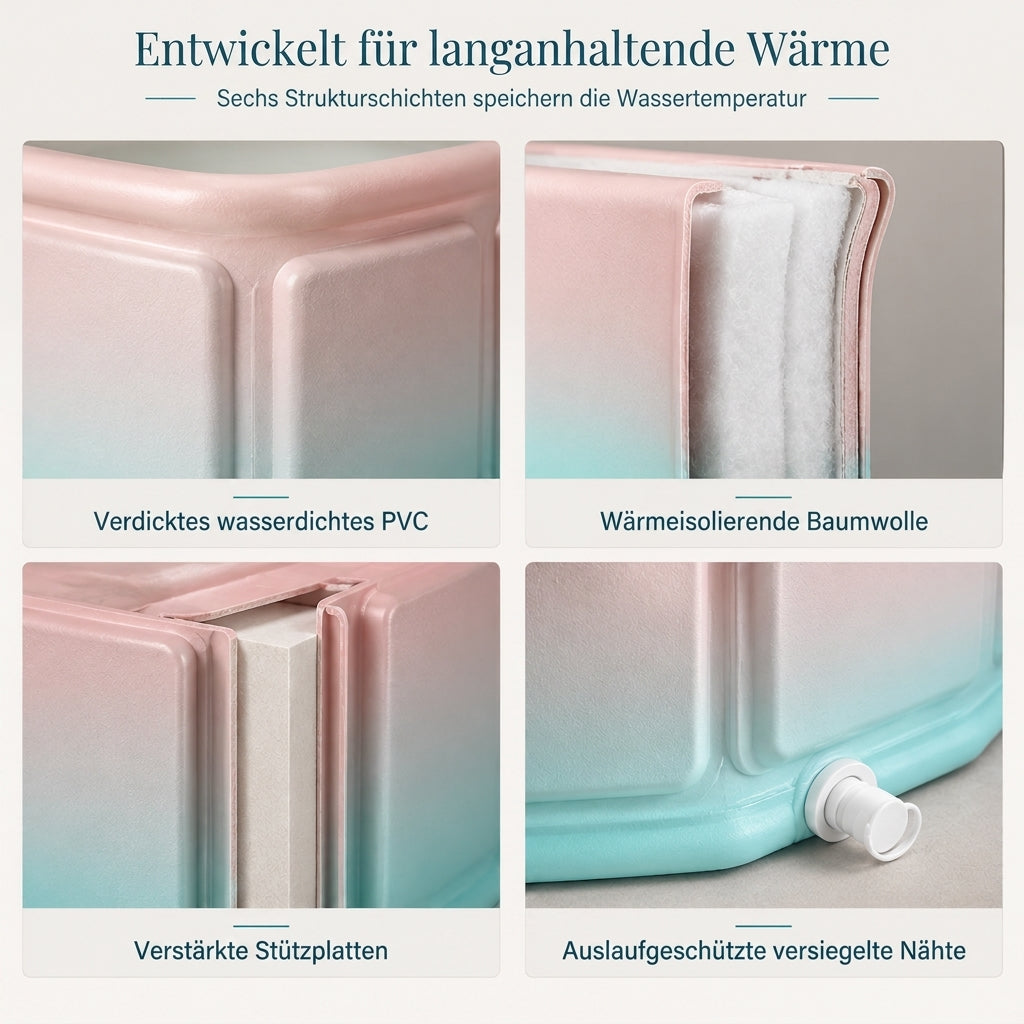 Tragbare, faltbare Badewanne für Erwachsene: große, dickwandige, wärmeisolierende Badewanne mit Kissen und Ablaufschlauch