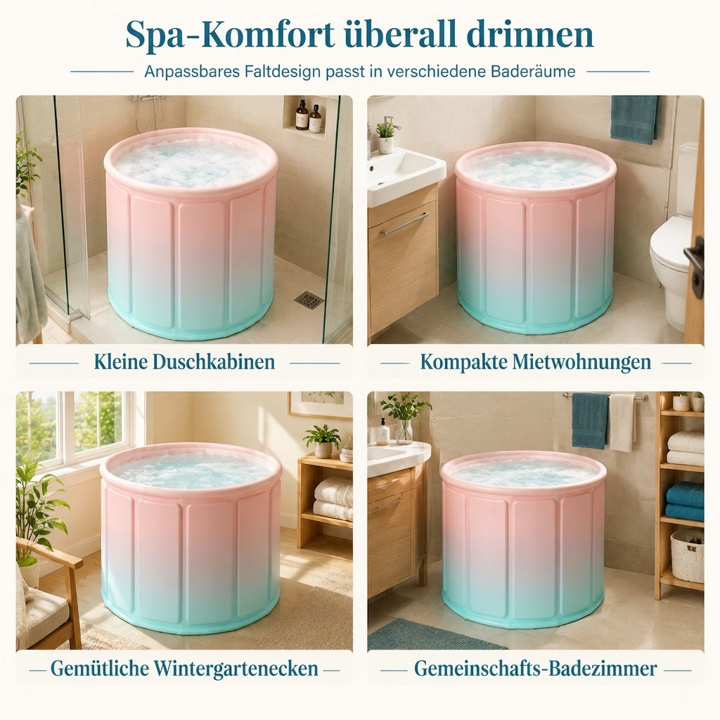 Tragbare, faltbare Badewanne für Erwachsene: große, dickwandige, wärmeisolierende Badewanne mit Kissen und Ablaufschlauch