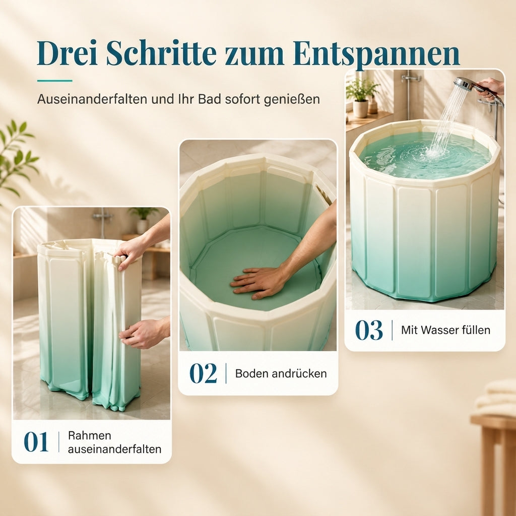 Tragbare, faltbare Badewanne für Erwachsene: große, dickwandige, wärmeisolierende Badewanne mit Kissen und Ablaufschlauch