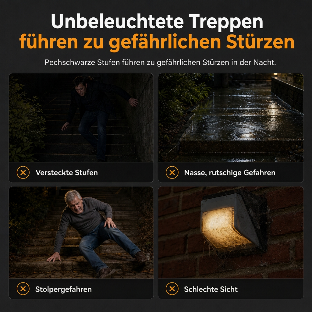 ☀️💡 Solar-Außentreppenleuchte – Kabellos, wasserdicht, automatisch – Lädt bei Tag, leuchtet bei Nacht 🚶✨