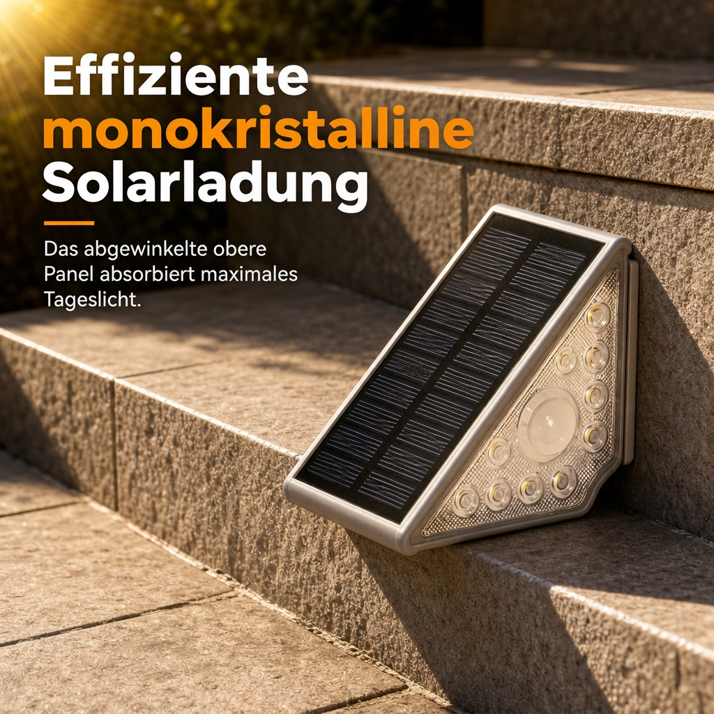 ☀️💡 Solar-Außentreppenleuchte – Kabellos, wasserdicht, automatisch – Lädt bei Tag, leuchtet bei Nacht 🚶✨