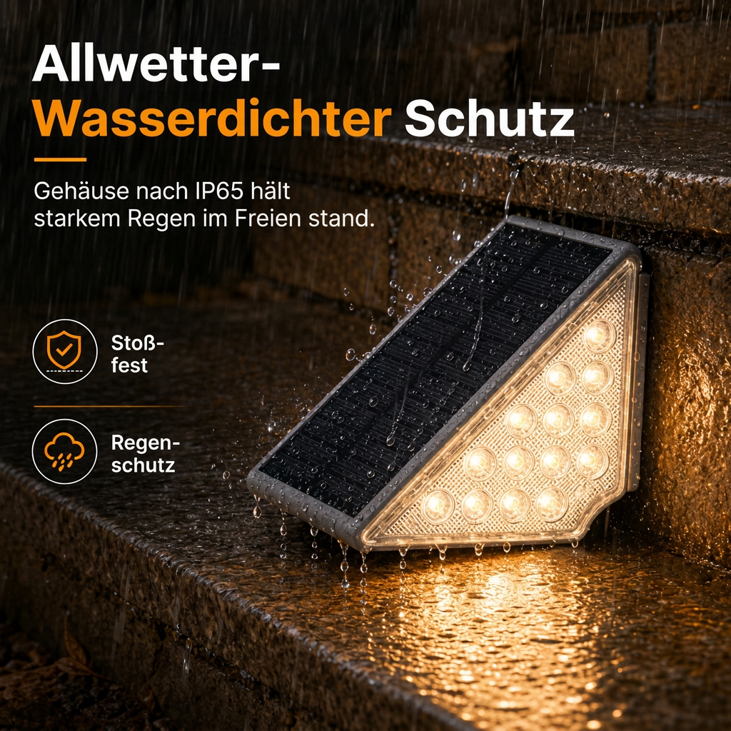 ☀️💡 Solar-Außentreppenleuchte – Kabellos, wasserdicht, automatisch – Lädt bei Tag, leuchtet bei Nacht 🚶✨