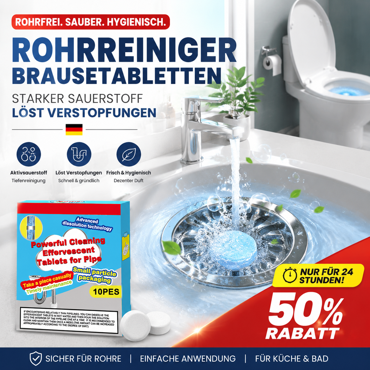🧼🔥 2+1 GRATIS! – ÜBER 50.000 VERKAUFT! Leistungsstarke Brausetabletten zur Rohrreinigung – Lösen Haare, Fett & Schmutz zuverlässig – Wirken schnell & schonend – Für Küche, Bad & Waschbecken ⚡💧✨