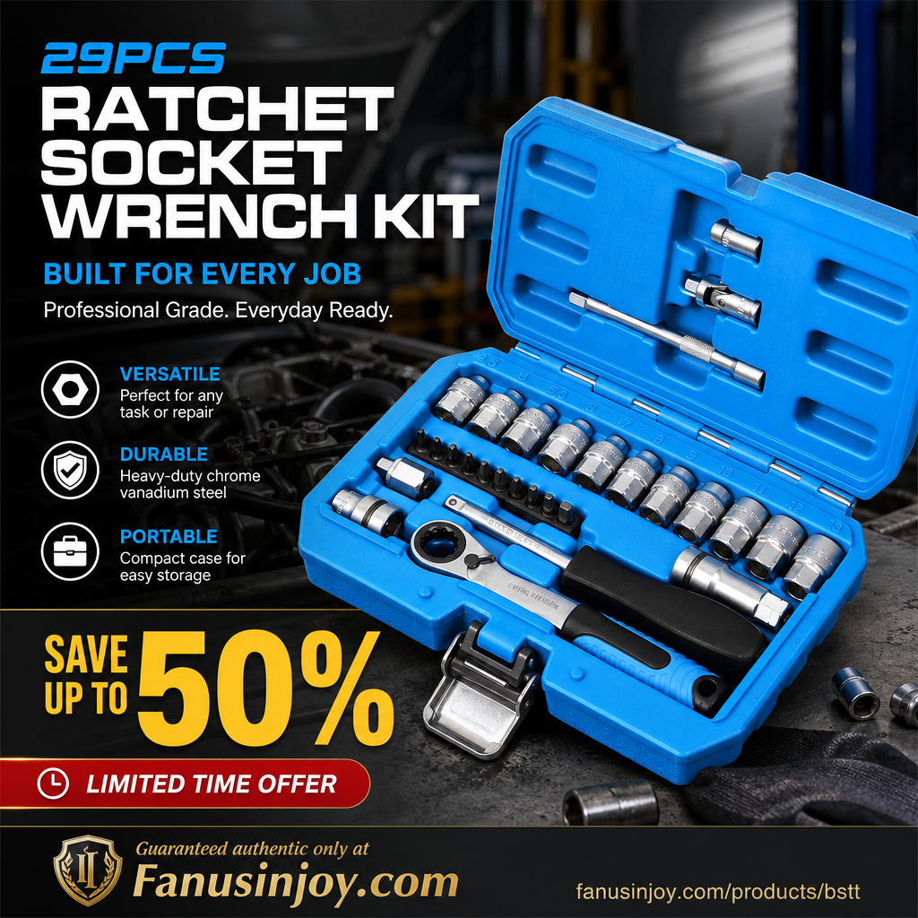 🛠️ 50% Rabatt – 29-teiliges Ratschen-Steckschlüssel-Set aus Chrom-Vanadium-Stahl, inkl. 11 Stecknüssen & 10 Bits, ideal für Auto & DIY