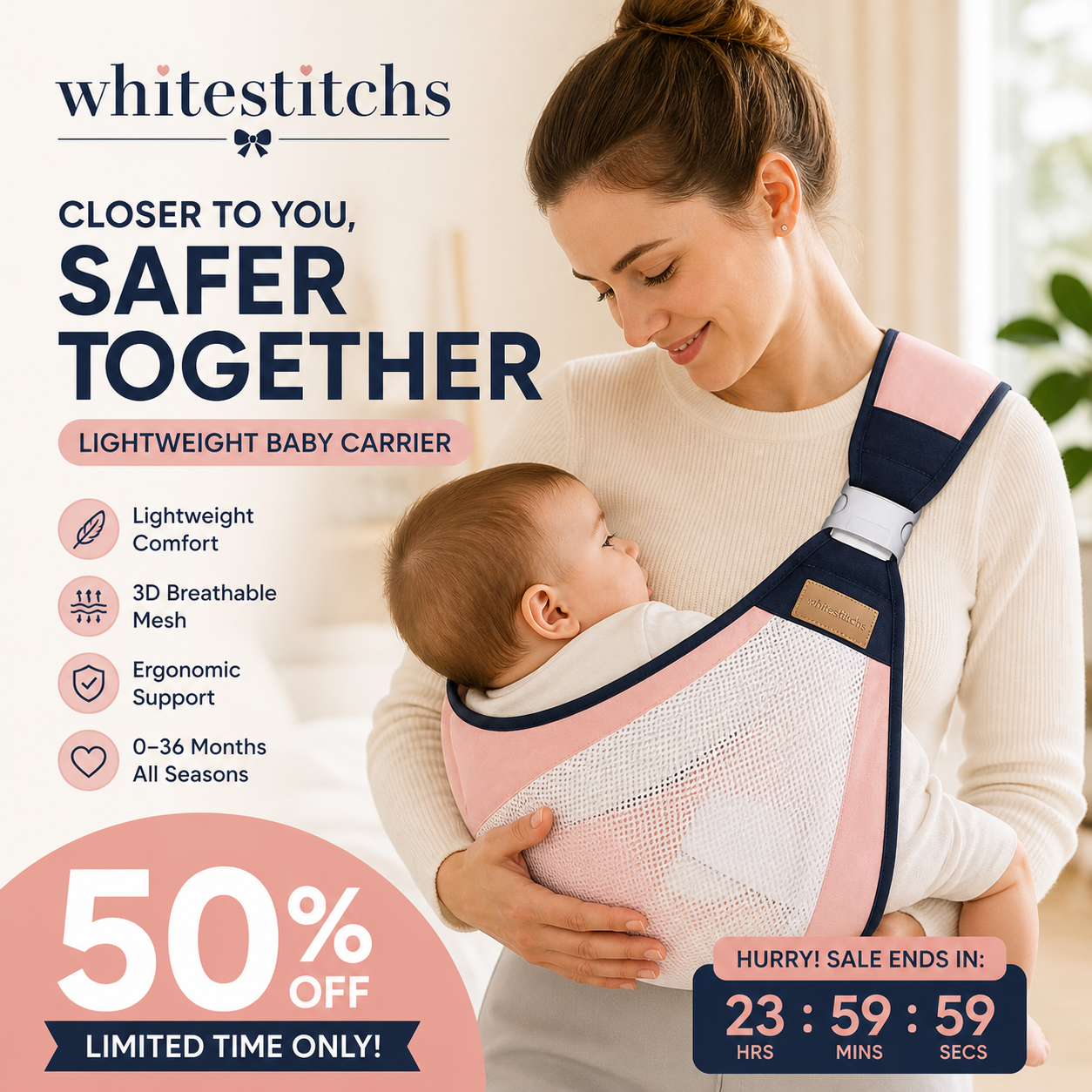 👶 50% RABATT! 🧸 4-in-1-Trage mit atmungsaktivem Mesh – 0–36 Monate, vorne & hinten – Tragekomfort & Nähe, Hände frei ✨
