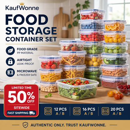 🍱 Vorratsdosen-Set mit Deckeln – 12/16-teiliges Set, ♻️ wiederverwendbar – 💧 auslaufsicher, geeignet für Gefrierschrank ❄️, Backofen 🔥, Mikrowelle ⏲️ und Spülmaschine 🍽️