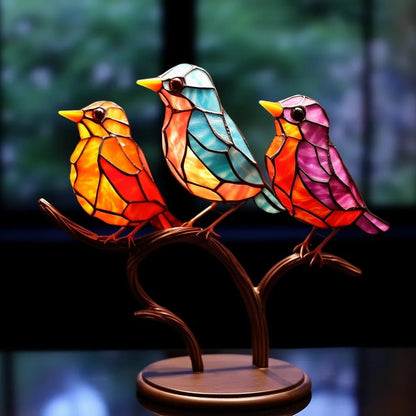 Glasmalerei Vögel auf Zweig Desktop Ornamente