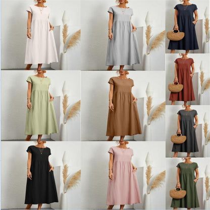 2023 Frühling Mode solide Farbe Baumwolle Leinen Tasche Kleid